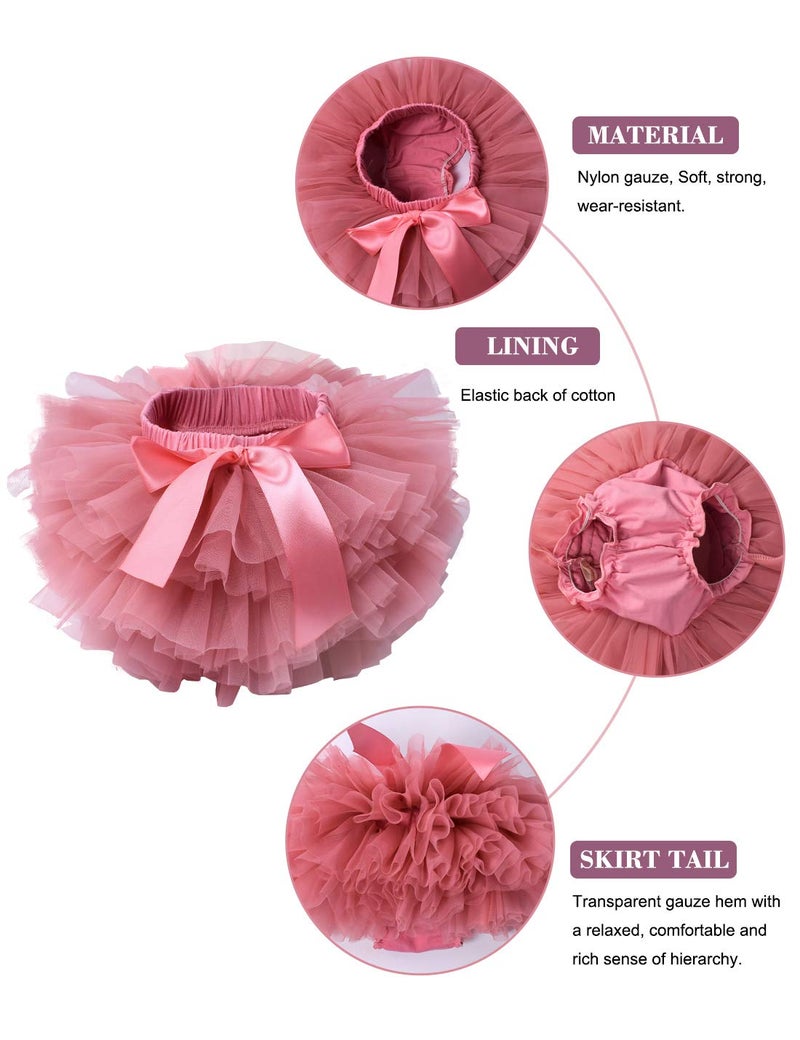 Tutu.kk Baby Girls Tutu Bloomers Diaper Cover Cotton Tulle Bloomers and Headband Set Coral 3-6 Month - Image 2